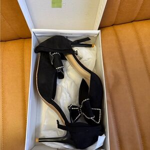 SHEIN Black Heels with Rhinestone Bow